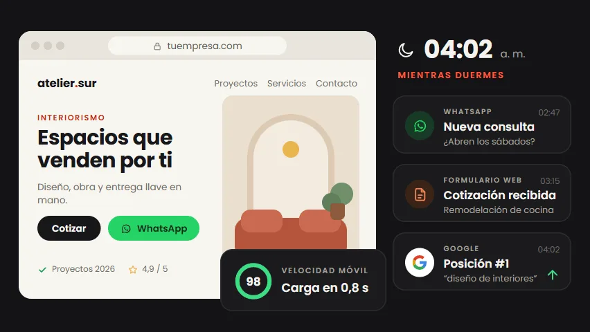 Demostración: una web que de madrugada recibe consultas por WhatsApp, cotizaciones y sube al puesto 1 en Google.